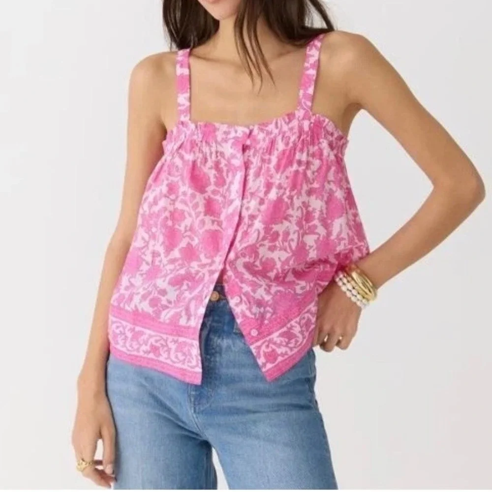J.Crew Pink Floral Button Front Camisole Tank Top Medium